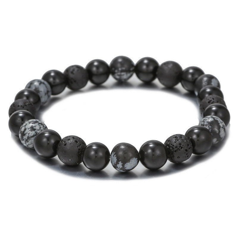 Men's Volcanic Rock Snowflake Stone Beads Vintage Stretch Bracelets
