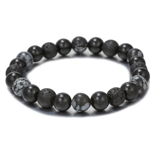 Men's Volcanic Rock Snowflake Stone Beads Vintage Stretch Bracelets