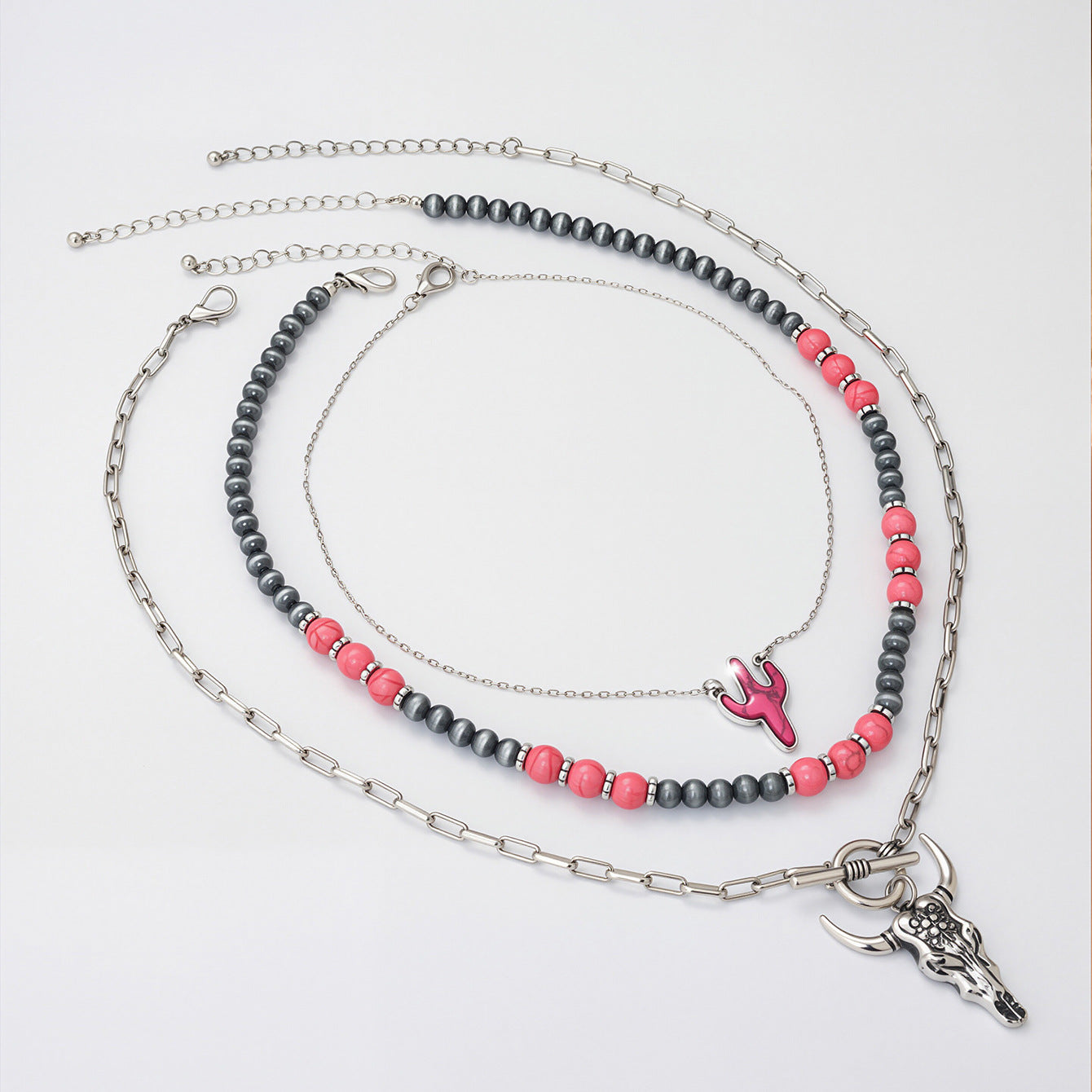 Bohemian Vacation Style Beaded Geometric Tophus Retro Western Denim Necklaces