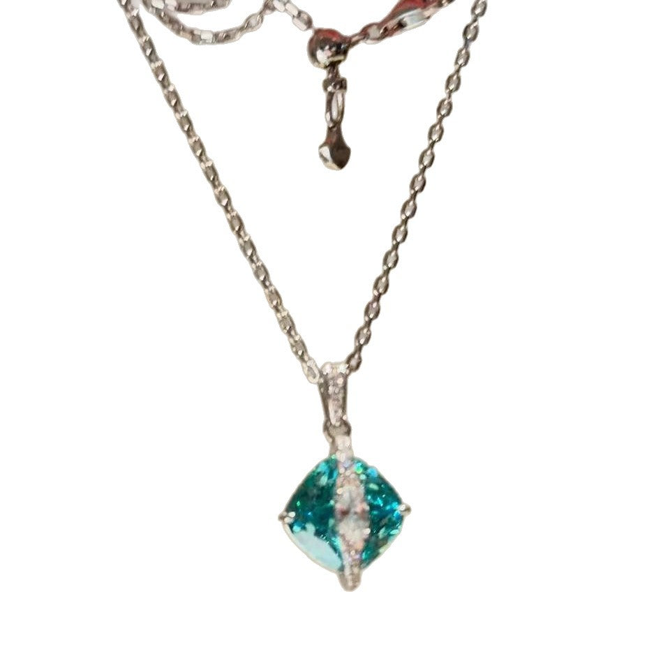 Blue Cube Sugar Female Clavicle Chain Graceful Personality Sier High Earrings