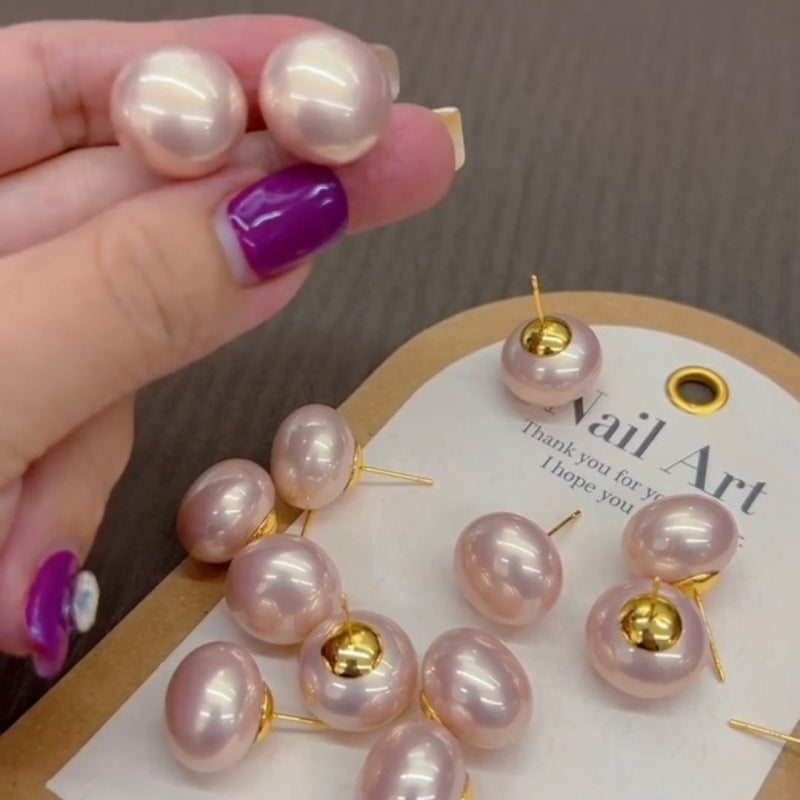 Pink Steamed Bread Pearl Female Design French Style Temperament Stud Earrings