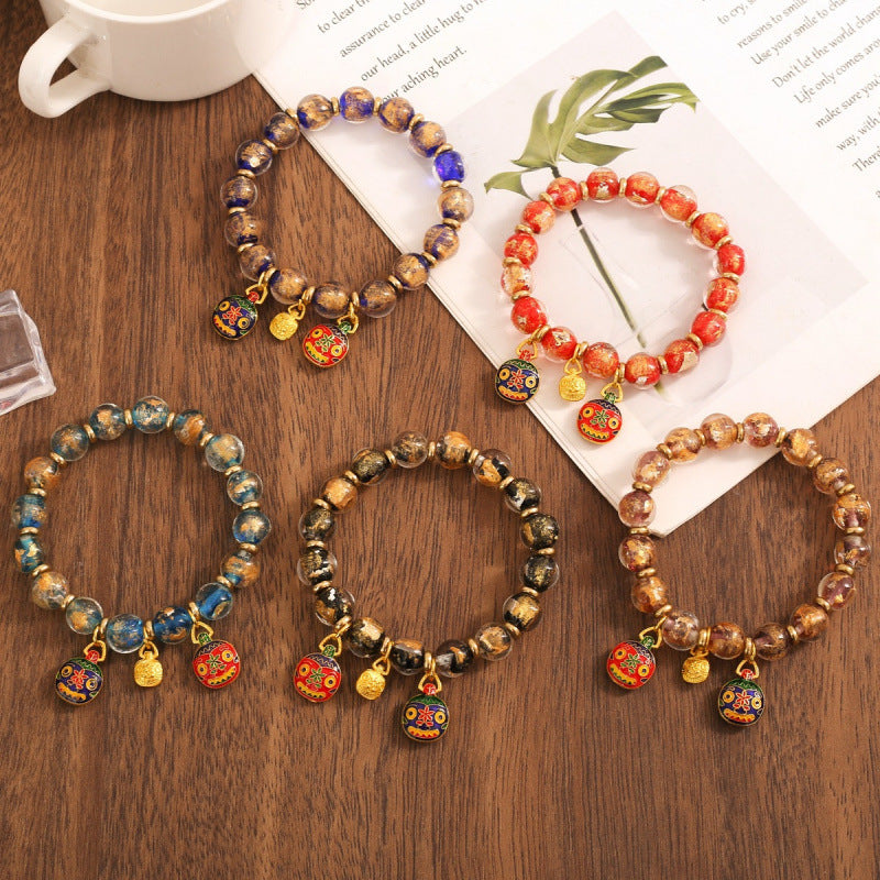 Gray Colored Glaze Gold Foil Swallowing Beast Ethnic Style Bracelets