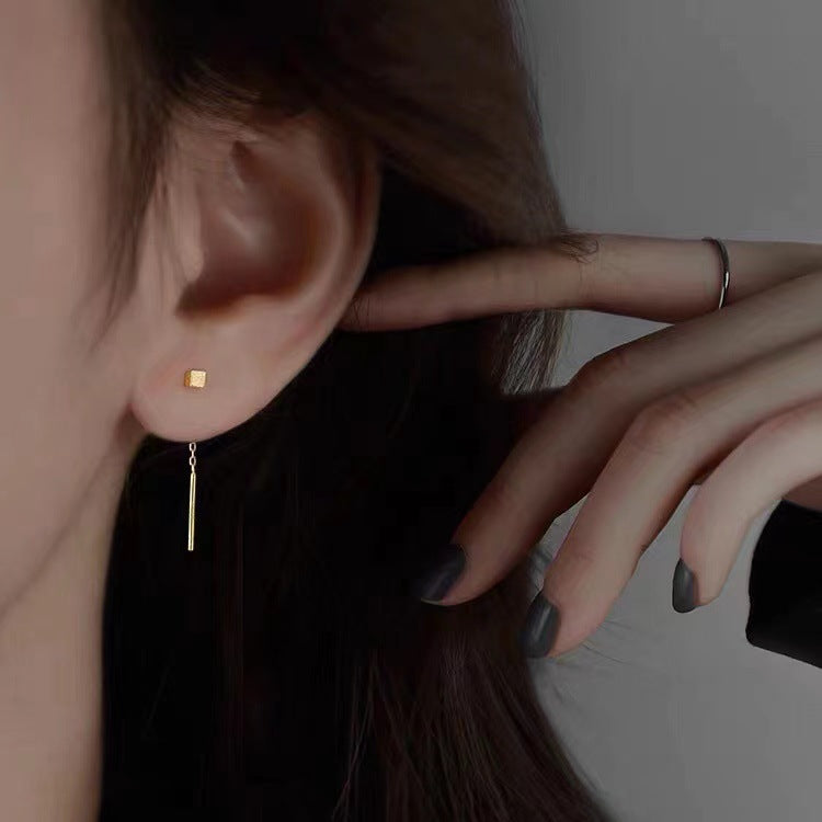 Women's Sterling Sier Simple Cold Style Mini Square Korean Fashionable Ear Line