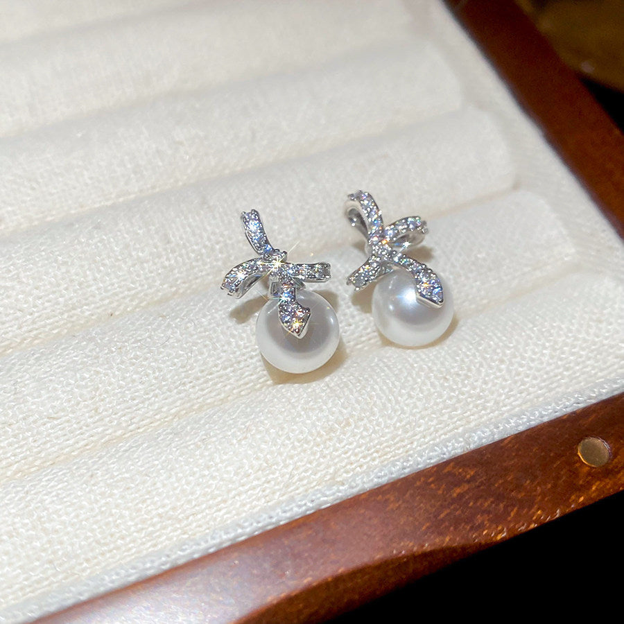 Women's Needle Zircon Bow Water Drop Tassel Simple Fashion Stud Earrings