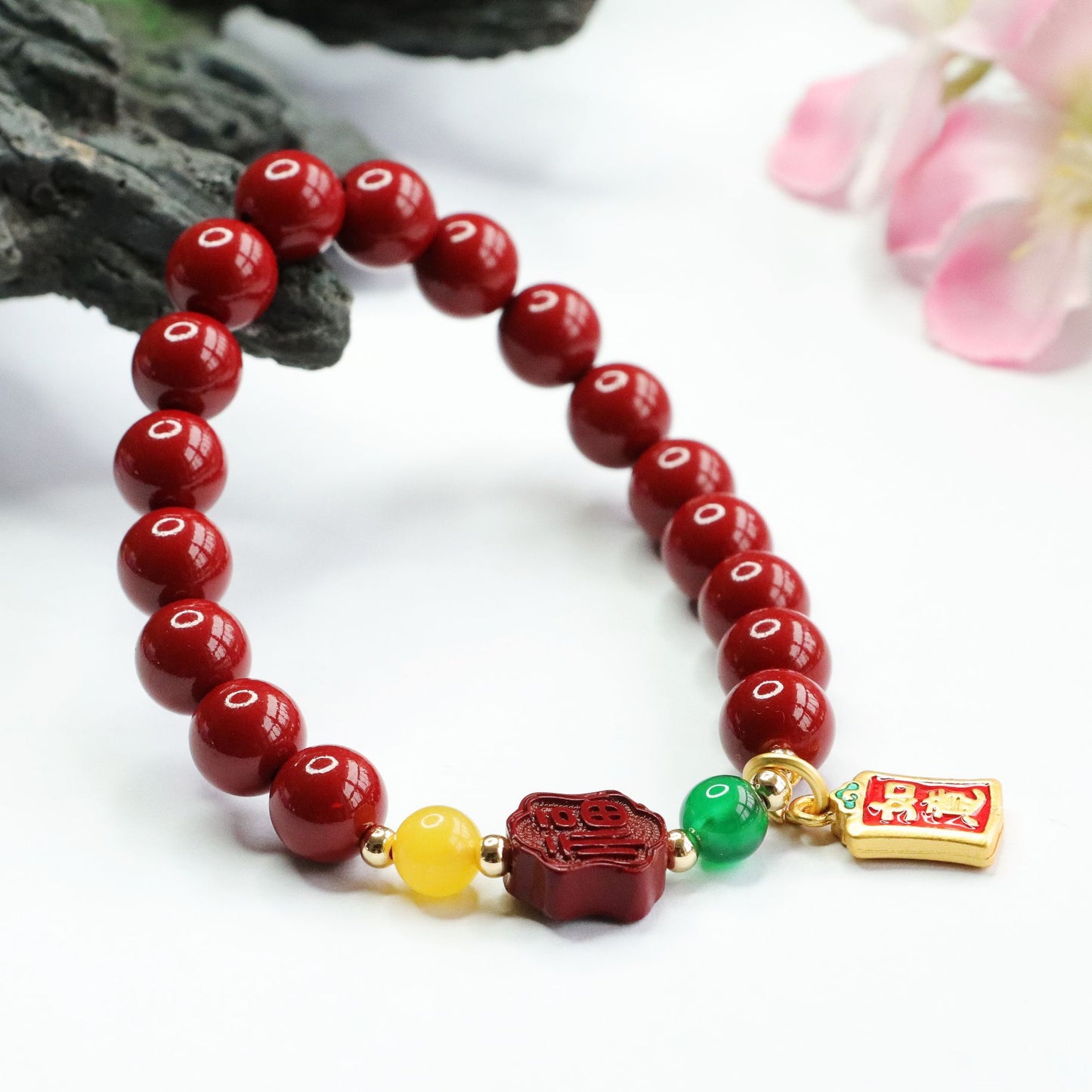 Cinnabar Purple Gold Sand Blessing Card Chalcedony Chinese Live Bracelets