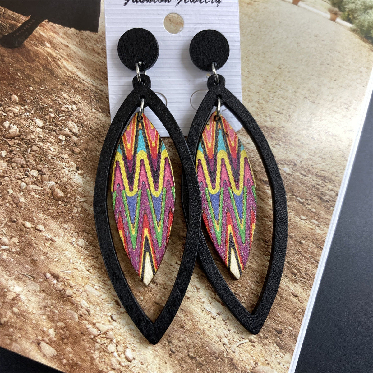 Bohemian High-key Eardrop Wooden Leaves Geometric Earrings