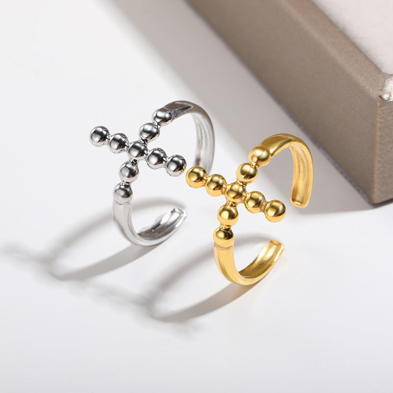 Women's & Men's Vintage Gold Stainless Steel Open For Cross Rings