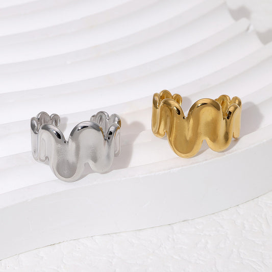 Stainless Steel Gold-plated Niche Temperamental Cold Style Wave Rings