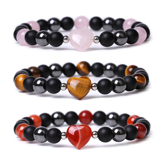 Tigereye Hand-cut Peach Heart Couple Agate Old Topaz Bracelet