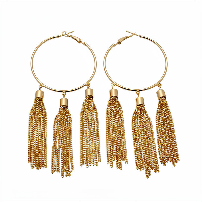 Round Chain Tassel Sier Pin Ear Fashion Exaggerated Niche Earrings