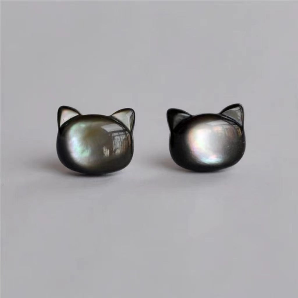 Sterling Shell Cat Female Niche High-grade Earrings