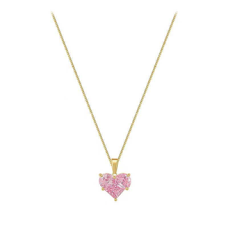 Women's Sier Needle Pink Love Gem Advanced Design Sense Necklace