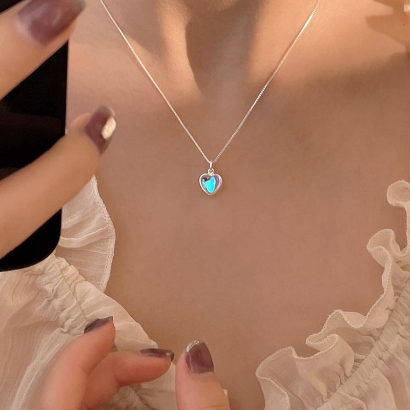 Love Moonstone Female Sweet Gradient Gem Heart Shaped Necklaces