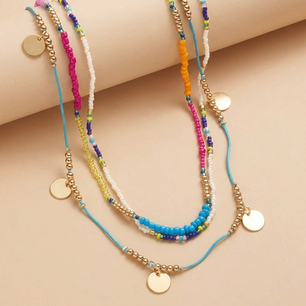 Round Bead Twin Versatile Summer Clavicle Chain Necklaces