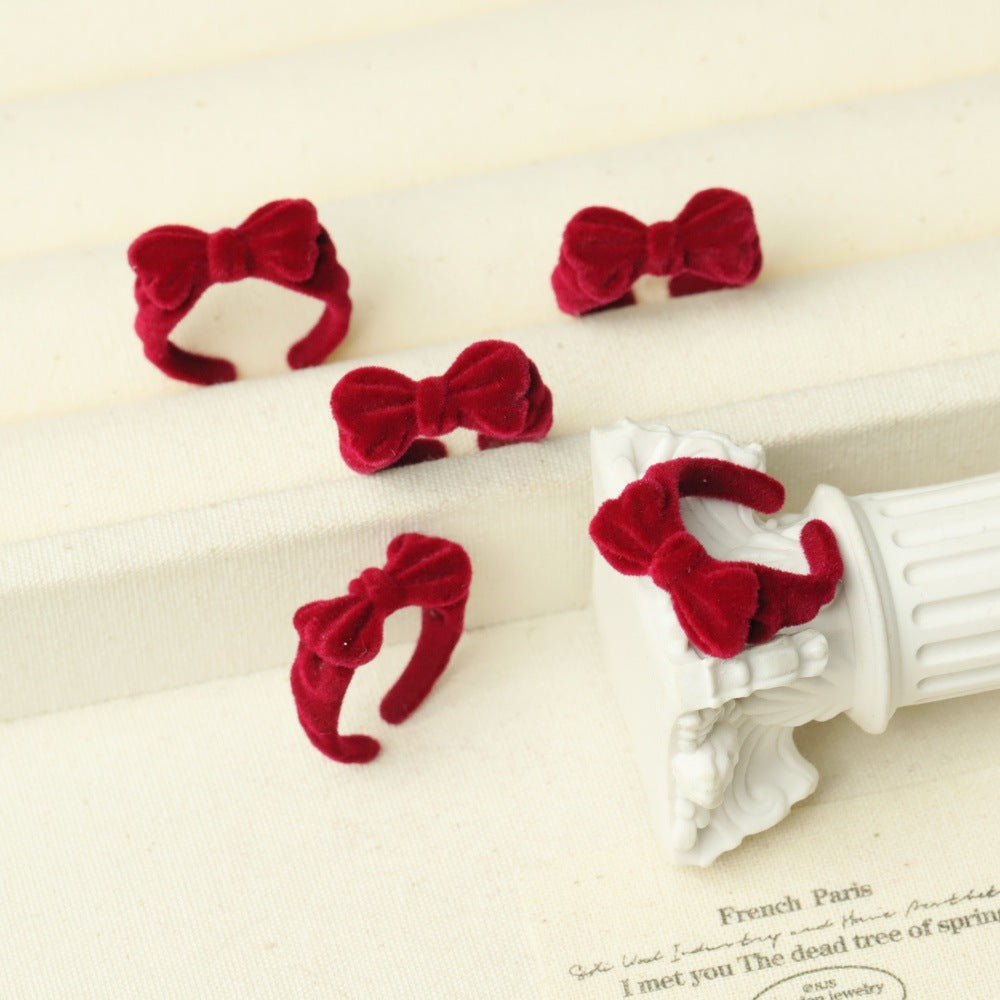 Blue Christmas Style Flocking Bowknot Open Rings