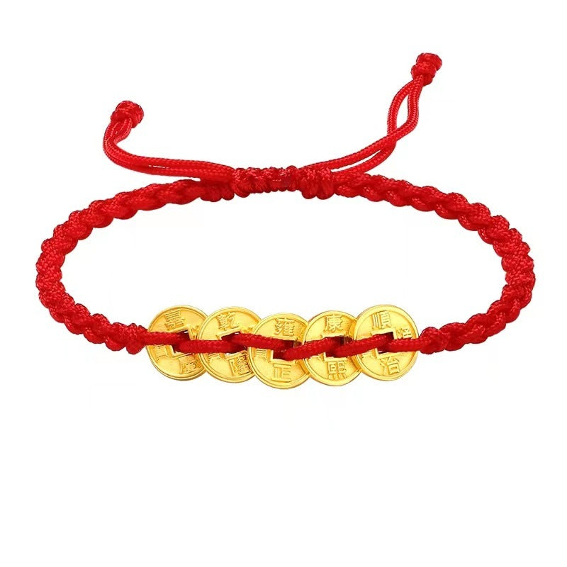 Copper Coins Braided Red Rope Fate Bracelets