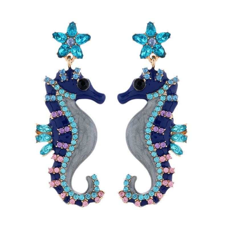 Oil Jeweled Fashion Ocean Style High Earrings