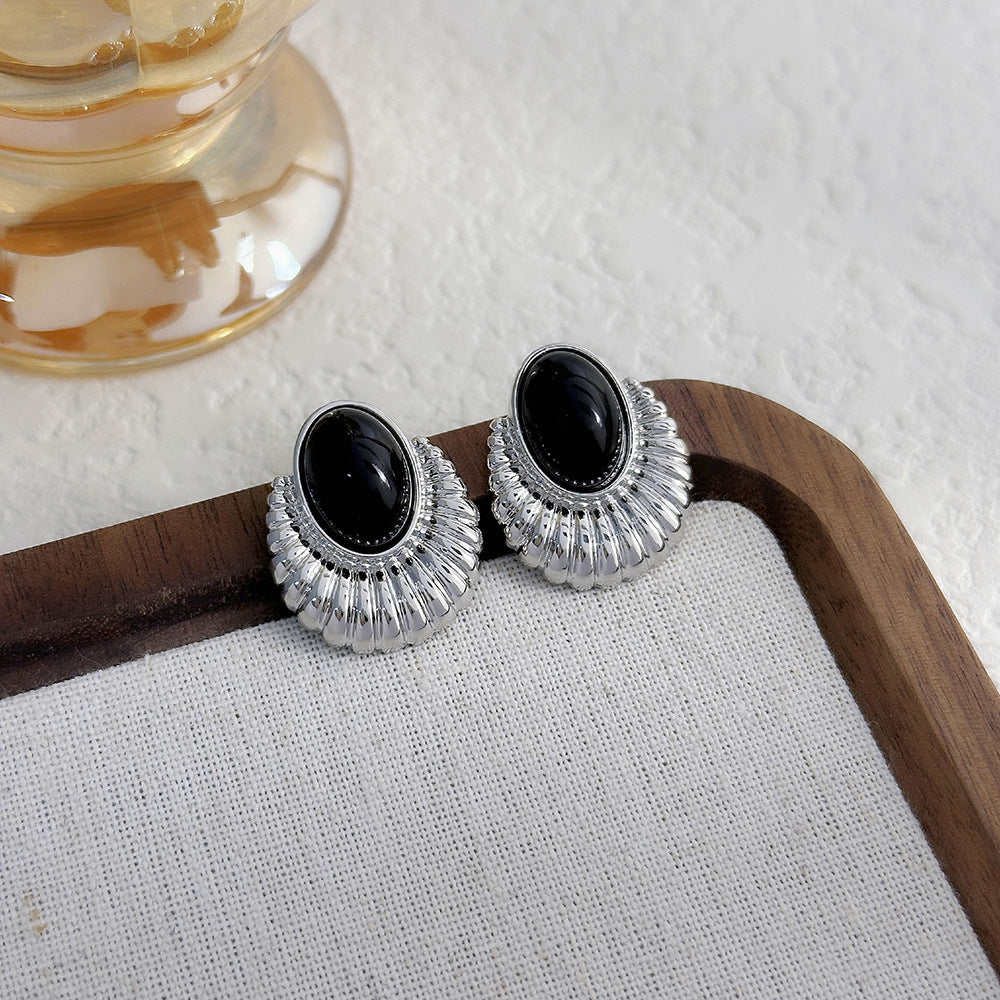 Black Agate Temperament Personality Summer Frosty Simple Earrings