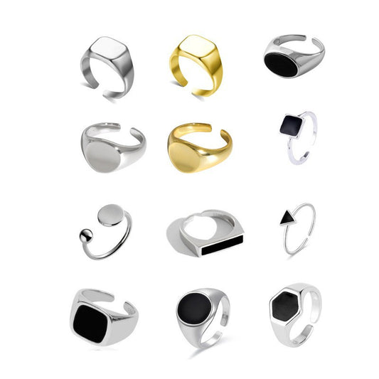 Fashion Geometry Pattern Square Round Smooth Opening Male Rings