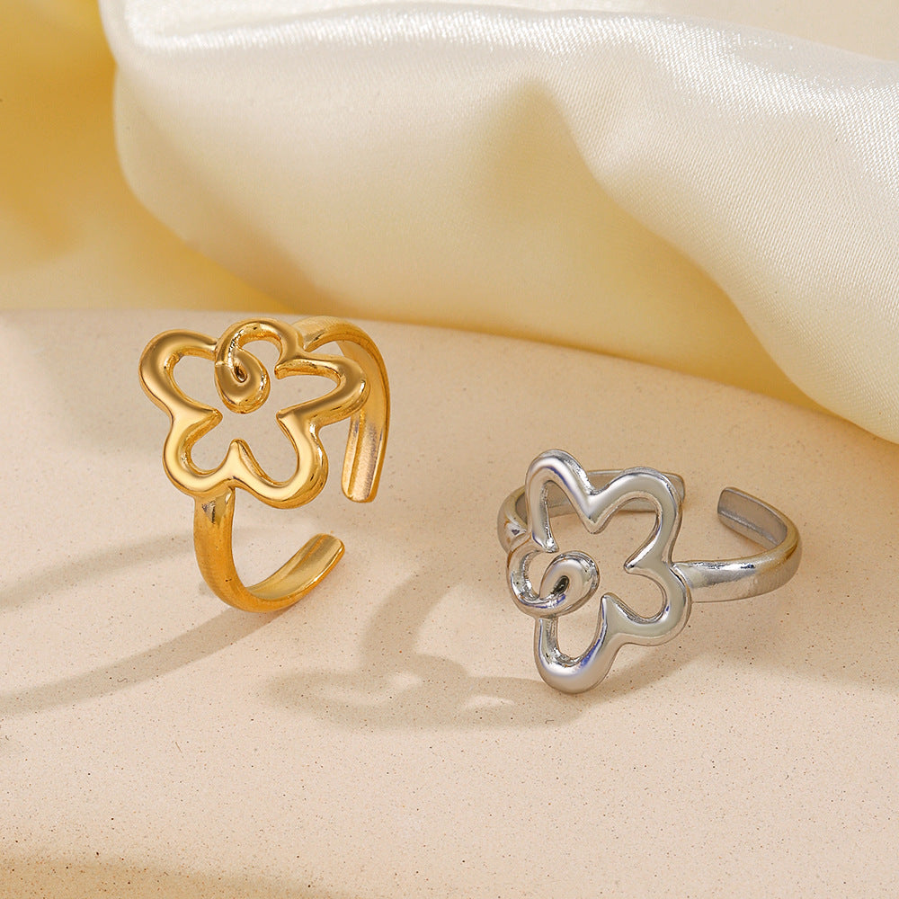 Steel Flower Cutout French Retro With Rings