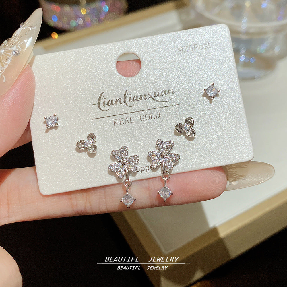 One Card Three Pairs Of Ear Sterling Sier Needle Rings
