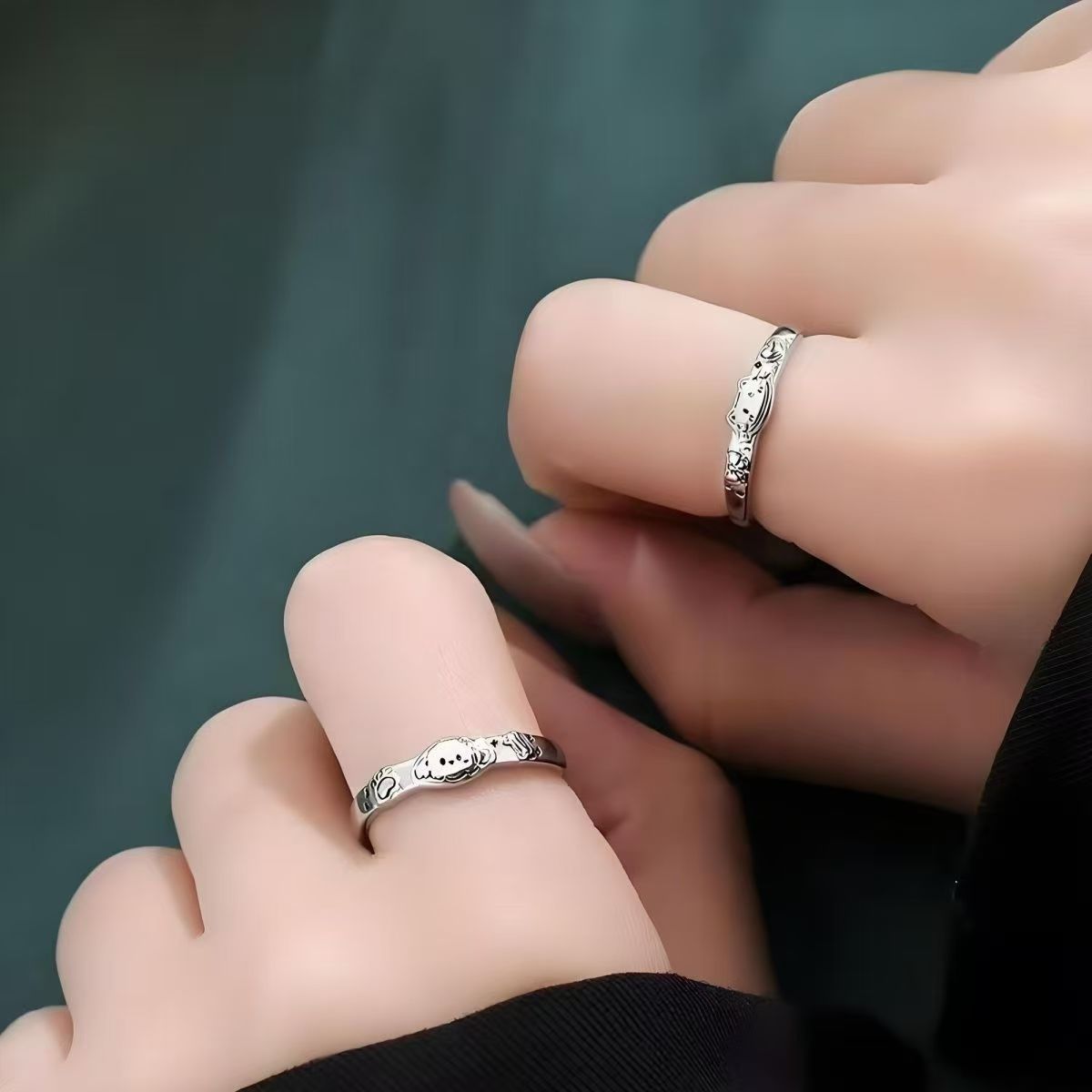 Cute Fun Dogs Cats Couple Iti Cartoon Creativity Adjustable High Ring