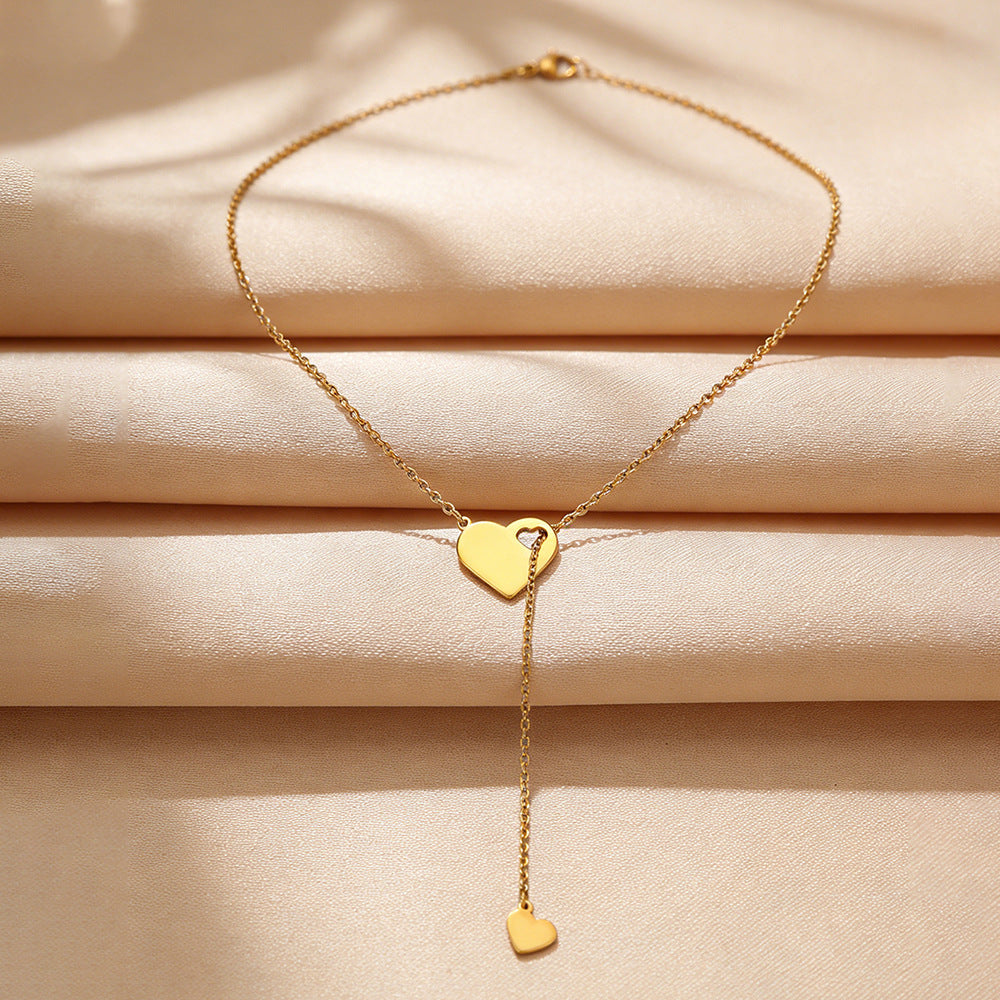 Stainless Steel Double Heart Ladies Clavicle Necklaces