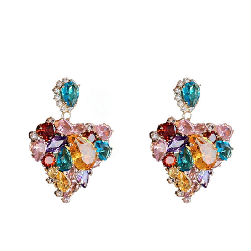 Needle Heart-shaped Zircon Sweet Cool Personality Creative Design Sense Earrings