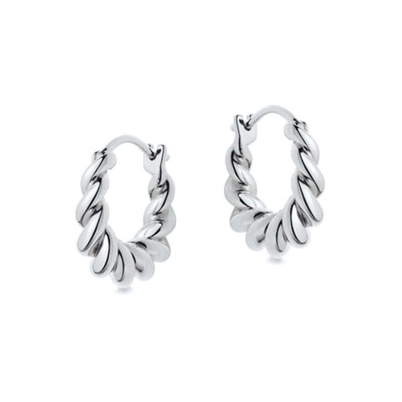 Sier Needle Light Luxury Geometric Inlaid Zircon Ear Simple Fashion Earrings