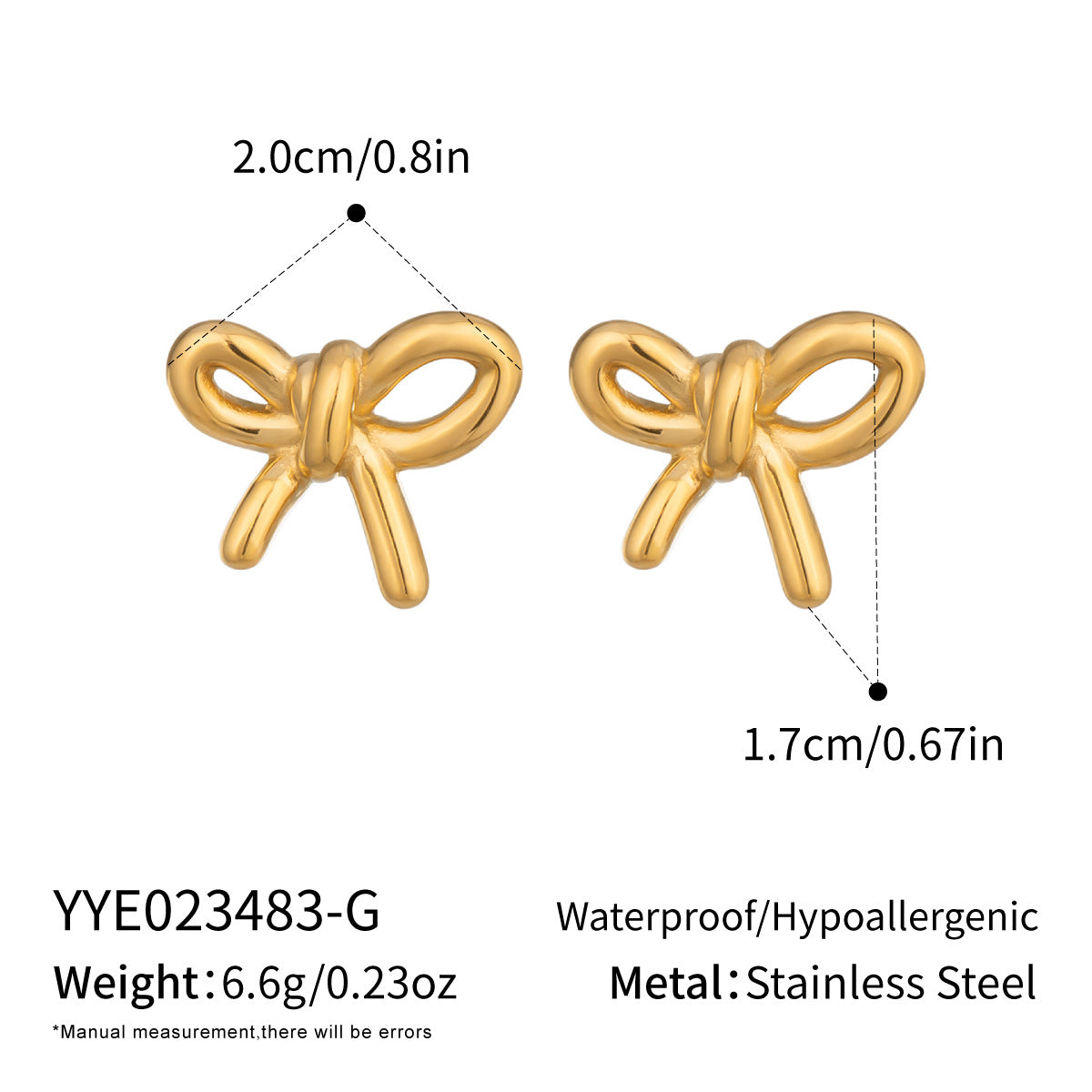 Fashion Sweet Mini Bow Stainless Steel Vacuum Gold Stud Earrings