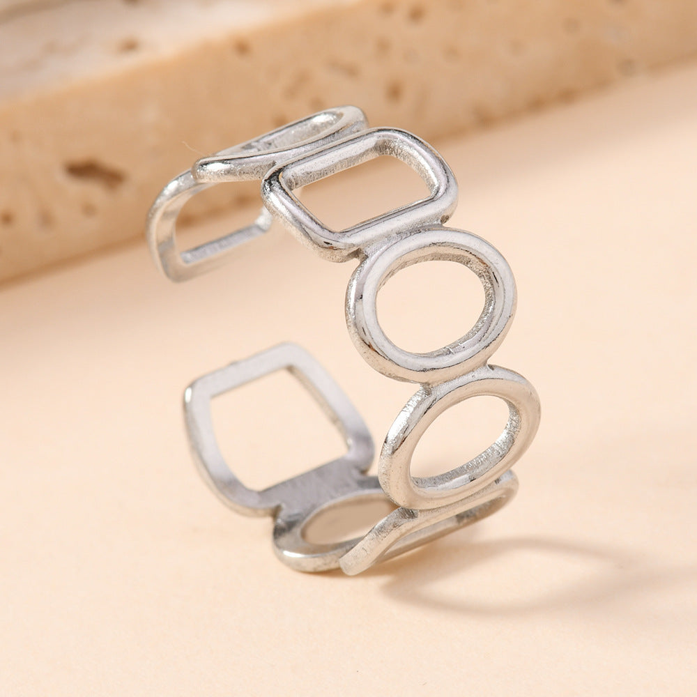 Stainless Steel Unisex Fashion Simple Hollow Geometry Oil Pressure Rings