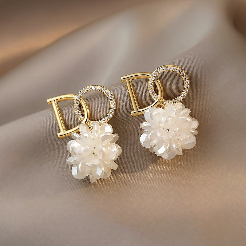 Sier Plated Letters Flower Sweet Petite Stud Earrings