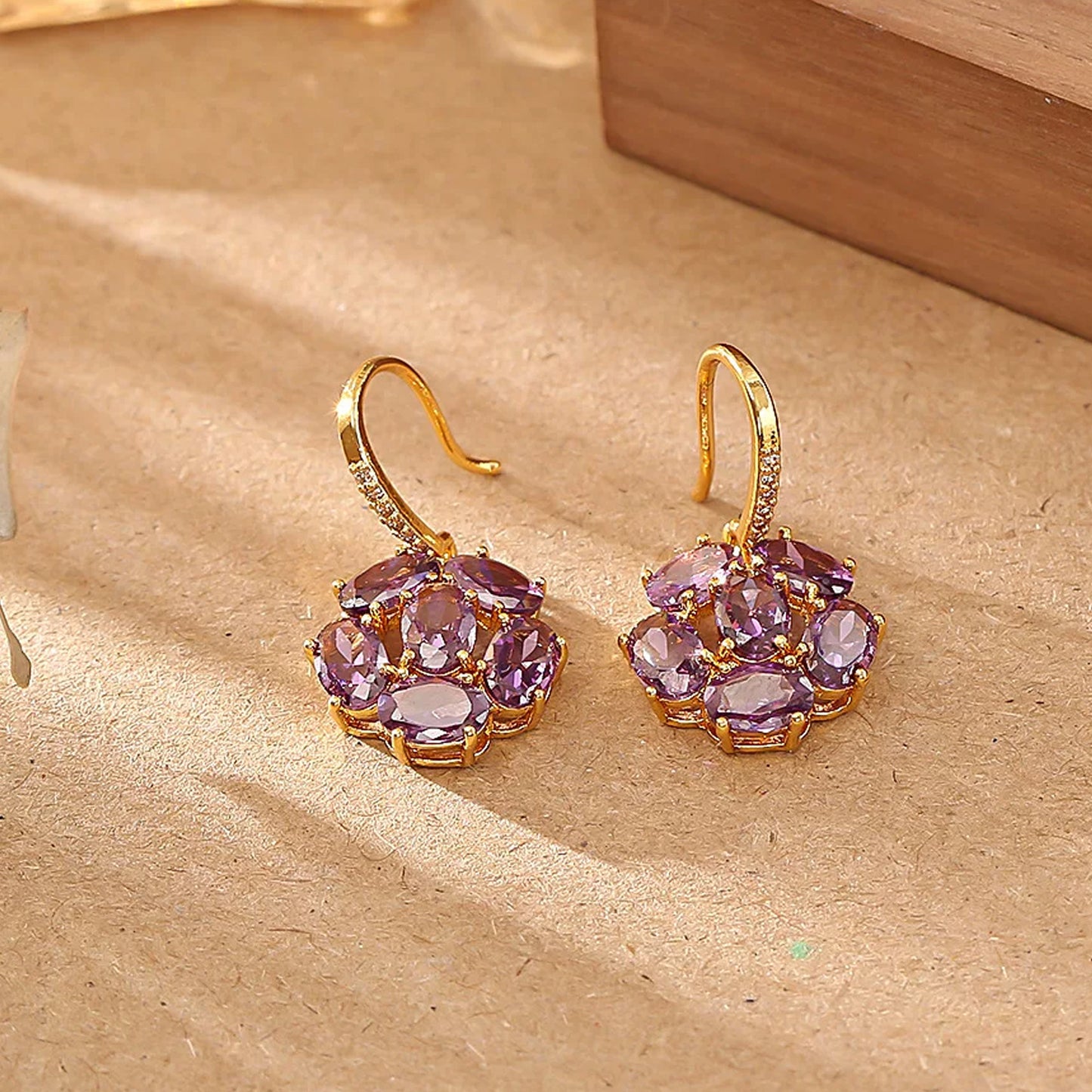 Women's Purple Zircon Flower Ear Hook High-grade Light Luxury Unique Earrings