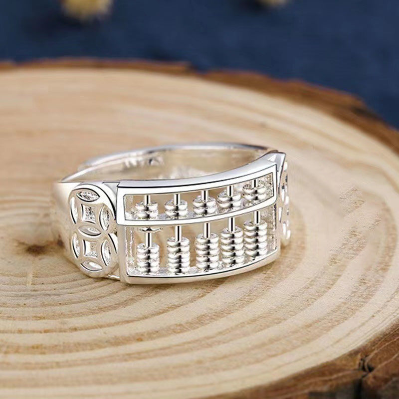 Women's & Men's Sterling Sier Fortune Abacus Bead For Rolling Open-end Personality Good Rings