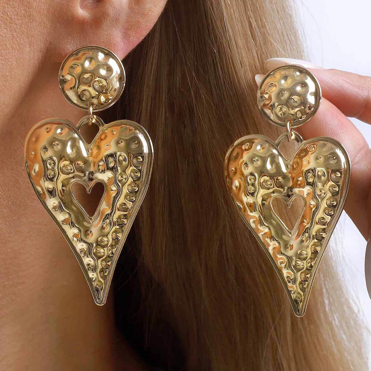Fashion Exaggerated Geometry Irregular Metal Personality Heart Water Drops Earrings