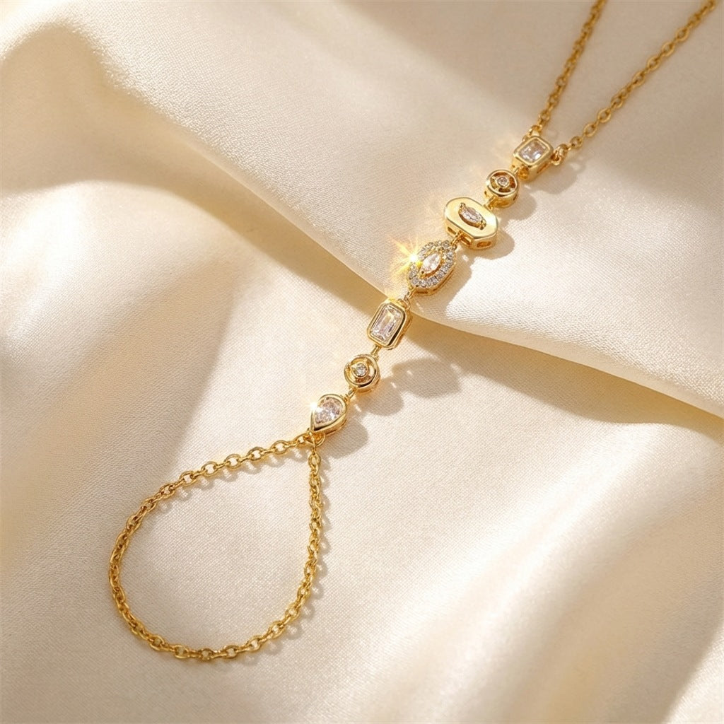 Rhinestone Geometric Finger Chain Female Fashion High Sense Bracelet