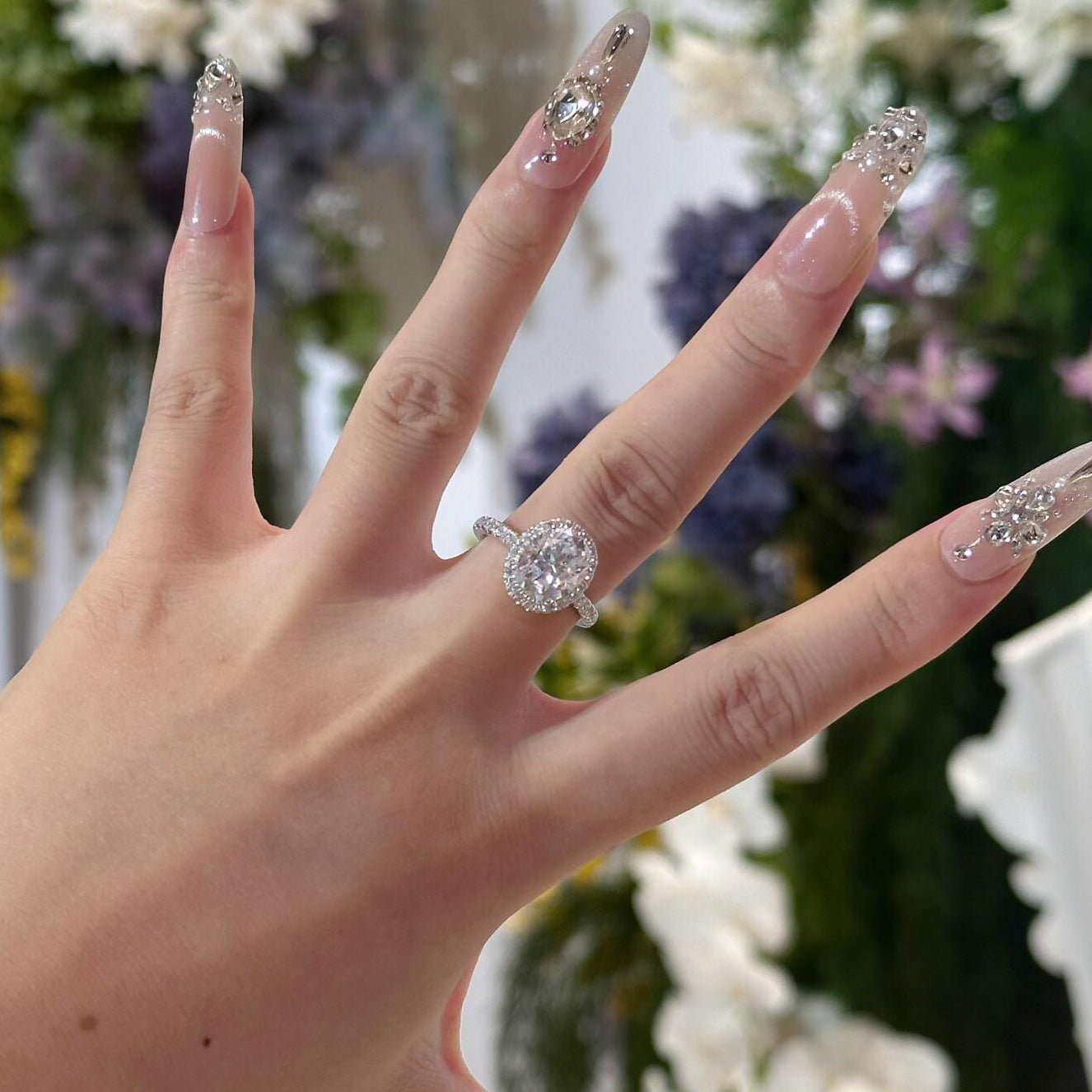 Flower Cut Simulation Moissanite Proposal Opening Female Ring
