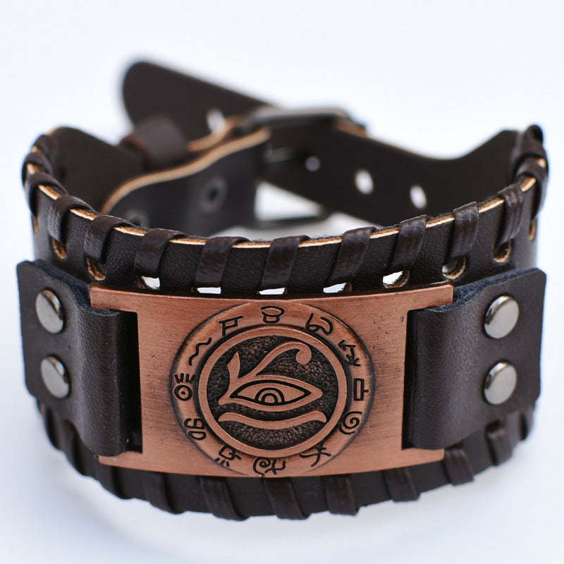Men's Retro Viking Totem Leather Wolf Head Bear Claw Gossip Lucky Bracelet