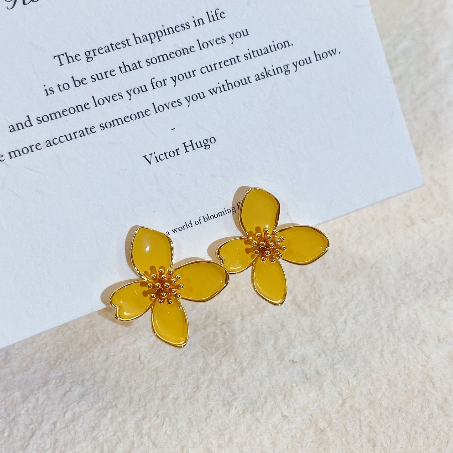 Plated Real Gold Ginger Flower Enamel Drip Glazed Female Sweet Earrings