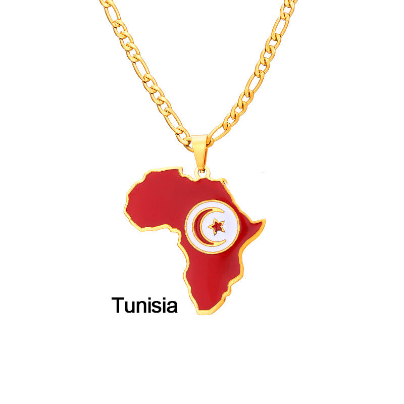 African Drip Oil Stainless Steel Map Geometric Necklace