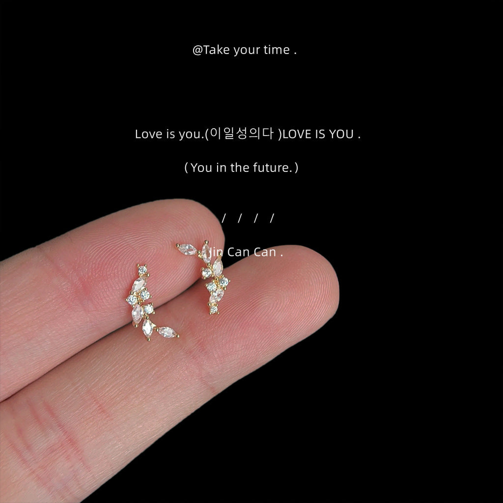 Mini Version Micro Inlaid Zircon Wheat Plated Small Earrings
