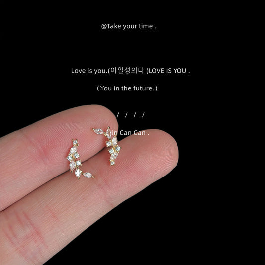 Mini Version Micro Inlaid Zircon Wheat Plated Small Earrings