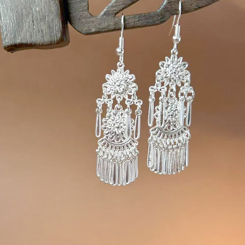 Sier Ethnic Style Peacock Retro Ear Hook Vintage Scenic Spot Earrings
