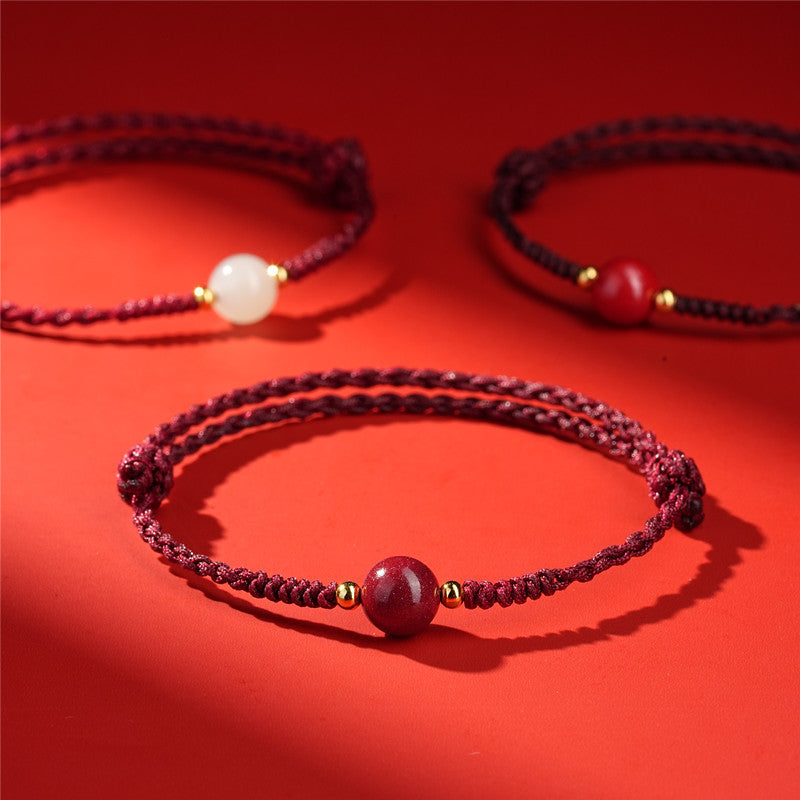 Life Red Rope Woven Cinnabar Jade Ethnic Style Advanced Bracelets