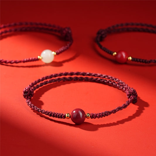 Life Red Rope Woven Cinnabar Jade Ethnic Style Advanced Bracelets