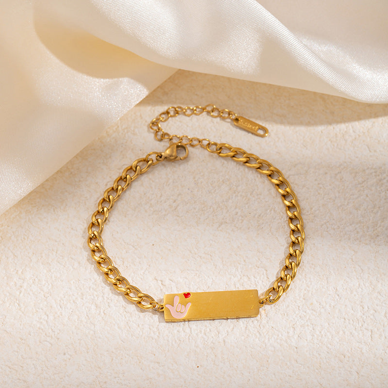 Stainless Steel Bow Square Plate Female Cartoon Mickey Titanium Drip Bracelets