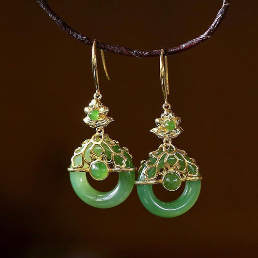 Women's Flower Ethnic Style Ancient Han Chinese Clothing Cheongsam Long Ear Earrings