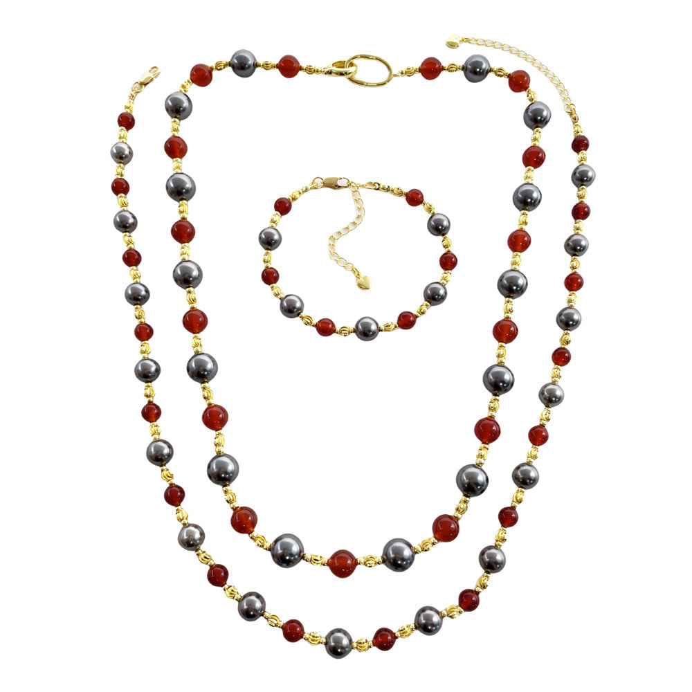 Natural Red Agate Beaded Pearl Sweater Necklaces