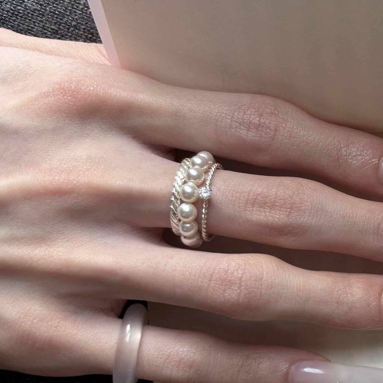 Women's Pearl Spot Drill Light Luxury High-grade Decoration Index Finger Niche Ring