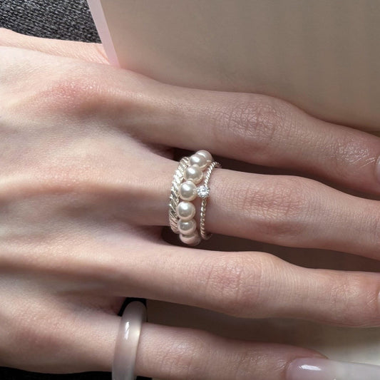 Women's Pearl Spot Drill Light Luxury High-grade Decoration Index Finger Niche Ring